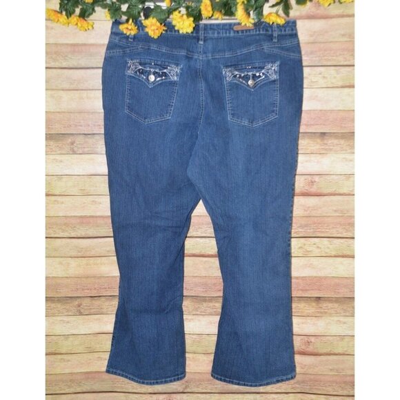 Cos Jeans Blue Denim Jeans Plus Size 22W Embroidered Boot Cut Stretch Western - Picture 4 of 10